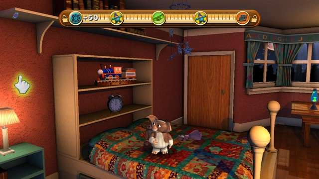 Gizmo sobre una cama en Gremlins Gizmo de Nintendo Wii