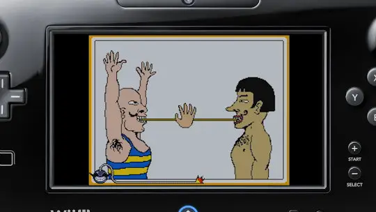 Captura de pantalla del microjuego "hacer cosquillas" de WarioWare Touched en Nintendo DS