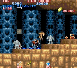 Pantalla con la mazmorra extra de la fase 1 en Black Tiger arcade de 1987