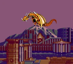 Dragón final sobre una montaña en la intro del juego Black Tiger de Capcom