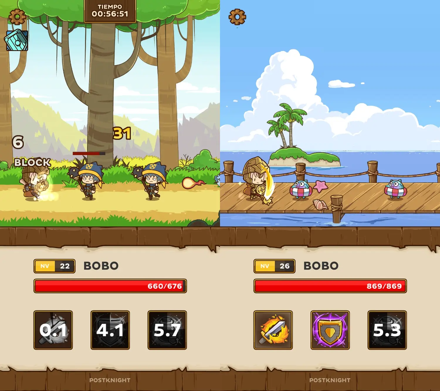 Capturas de pantalla del juego Postknight, mientras combates